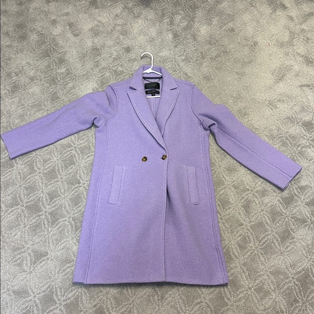 J.Crew Lavender Long Coat Italian Boiled Wool. Size 10.